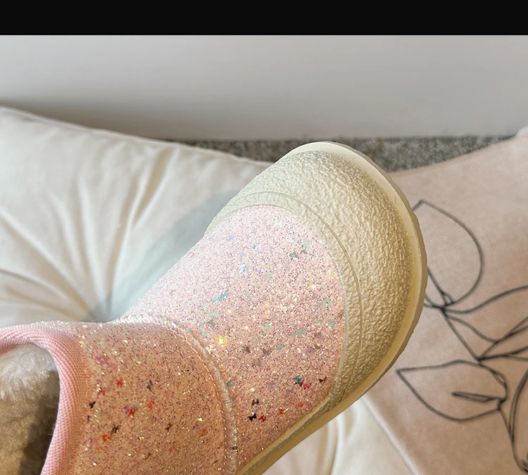 Bottes à paillettes en coton pour filles, taille 26-36, nouveau style hiver 2024, plus veet, deuxième chaussures décontractées pour enfants et bébé_voghion.com