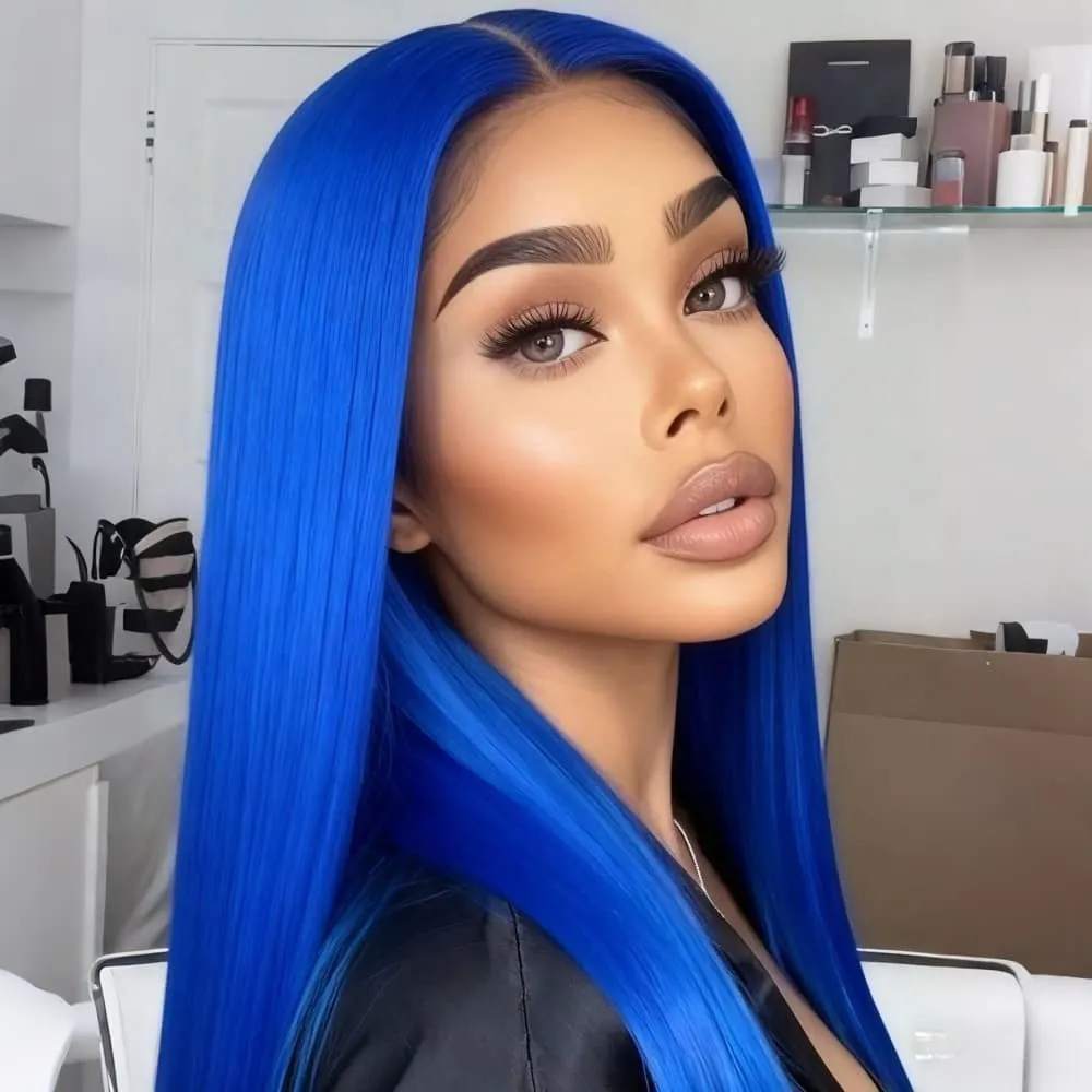 Blue Staight Lace Front Wigs for Women 13x4 Lace Front Wigs Human Hair with Baby Hair 250 Density Lace Front Wig Human Hair 3
