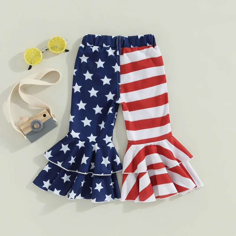 Girls Cute Floral Print Ruffle Hem Elastic Waist Flared Pants for Spring and Autumn Toddler Fashion Wear