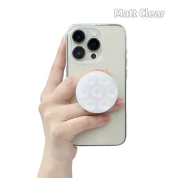 Round Silicone Suction Pad Phone Holder with Sticky Finger Grip Stand (Matt Clear)
