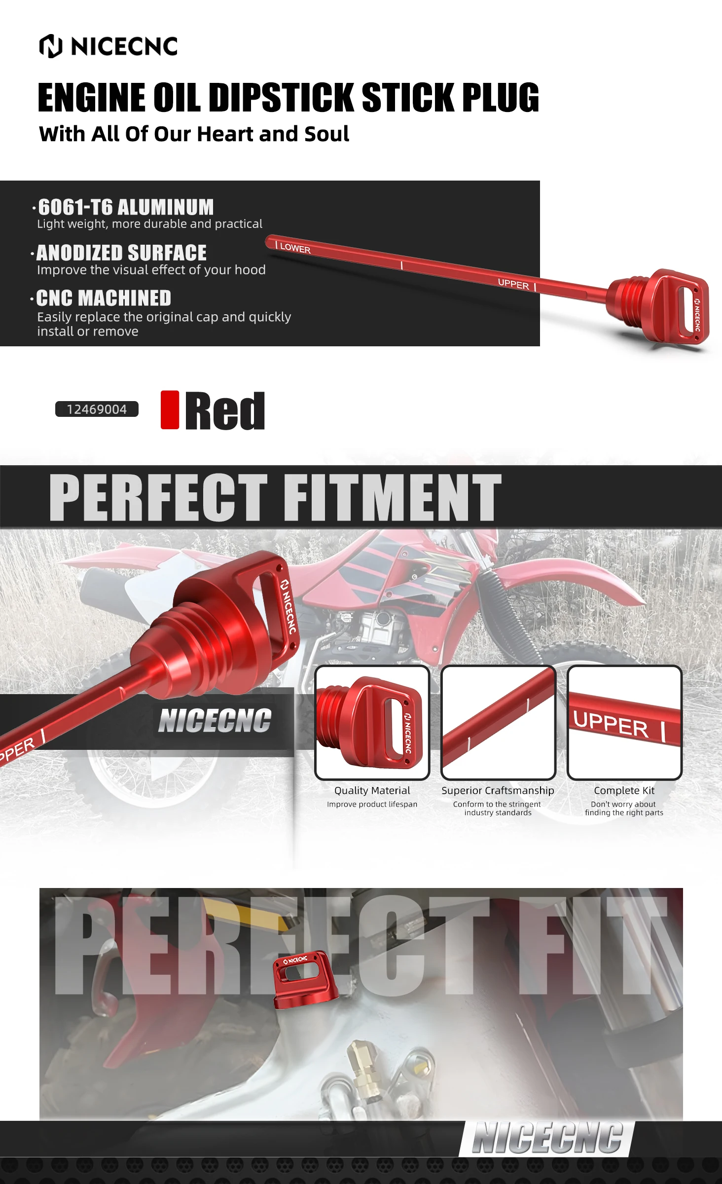 NICECNC Für Honda XR650R XR 650R 2000-2007 Motorrad Motor Ölmessstab Stick Stecker Aluminium 2006 2005 2004 2003 2002 2001 – Detail 1