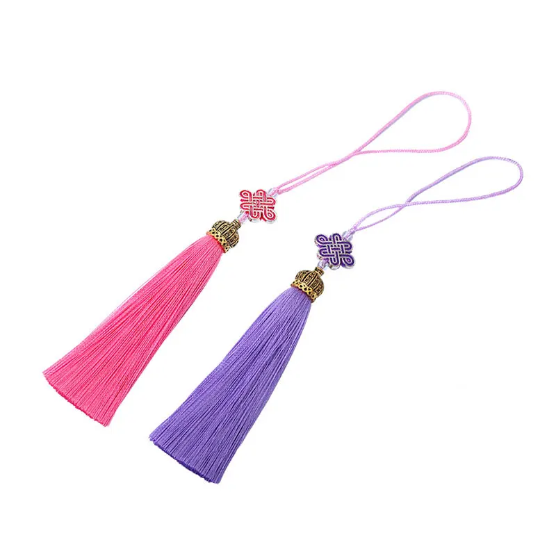 5/10Pcs Crafts Tassels Metal Cap Cloisonne Tassels Silky Handmade Soft Tassels with Cord Loop for DIY Jewelry Making Accessories