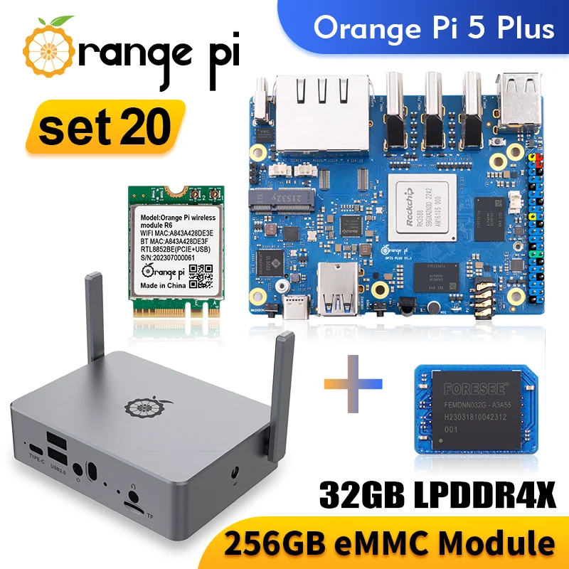Orange Pi 5 Plus 32GB Ram + Case +R6 WIFI-BT Module + 256GB