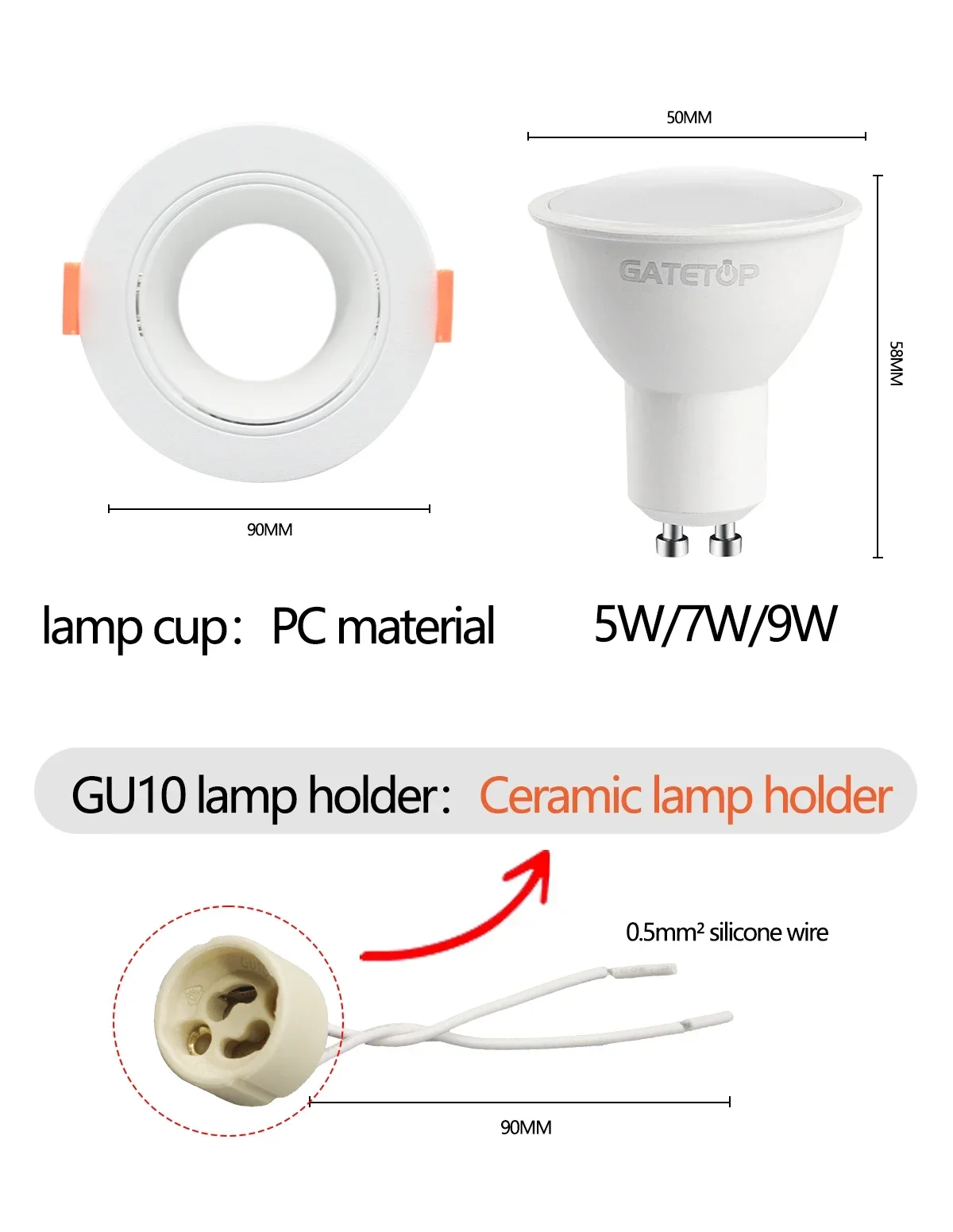 Description Picture 5 of item5/10/20pcs Downlight GU10 Ceiling Spotlights Energy Saving Angle Adjustable Rotating AC220V 120V for Derection Indoor Lighting