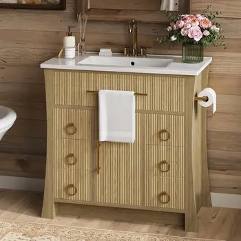 36" Wood‑Texture Bathroom Vanity 1