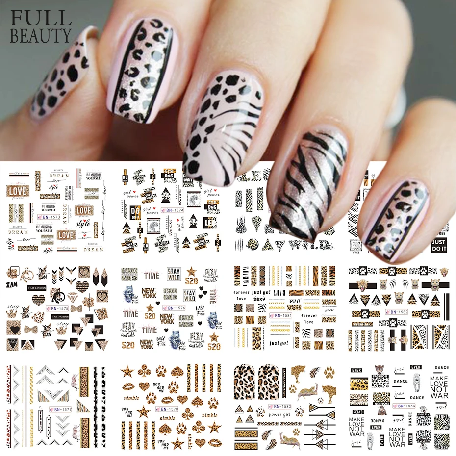 12pcs Leopard Nail Art Sticker Water Transfer Decal Animal Print Nail Wrap  Slider Full Cover Manicure Decoration Chbn1573-1584-2 - Stickers & Decals -  AliExpress