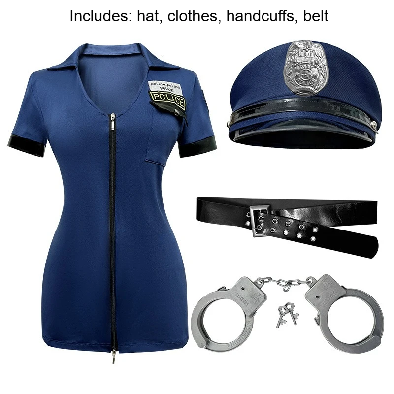Sexy Police Officer Costume Halloween Cosplay Uniform Party Outfit Adult  Femmes Role Play Fancy Dress Game Holiday Cop Clothes