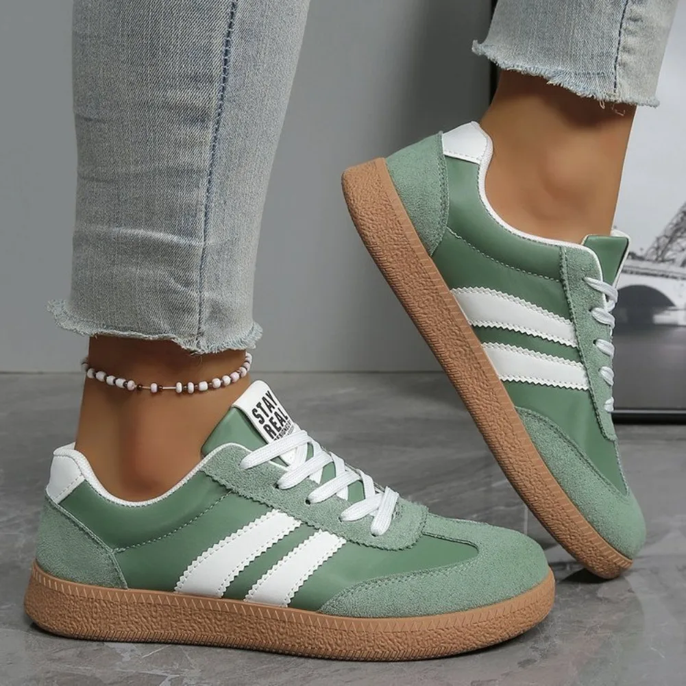 Lightweight Comfortable Sneakers for Women Fashion Striped Lace Up Sports Shoes Woman Casual Breathable Green Sneakers Plus Size