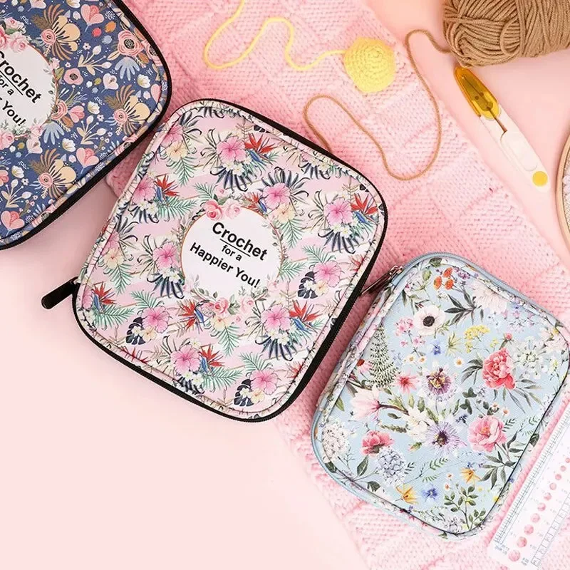 Knitting Tool Organizer Waterproof Knitting Tool Organizer Multi-Compartment Crochet Hook Case with Customizable Floral Print Locking Zipper