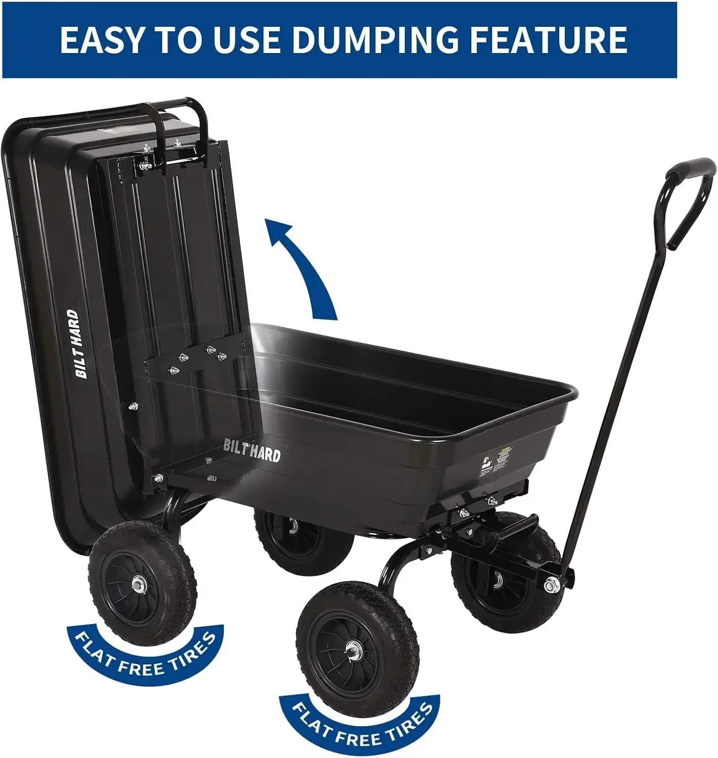 4 Cu.Ft. 10" No-Flat Tires Poly Yard Dump Cart with 180&deg; Rotating Handle, 600 lbs Capacity Heavy Duty Garden Carts and Wagons