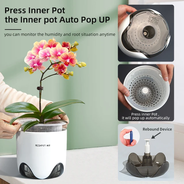Meshpot Orchid Pots with Holes for Repotting Double Layer Plastic Imitate Ceramic Orchid Planter Provide Good Air Circulation 4