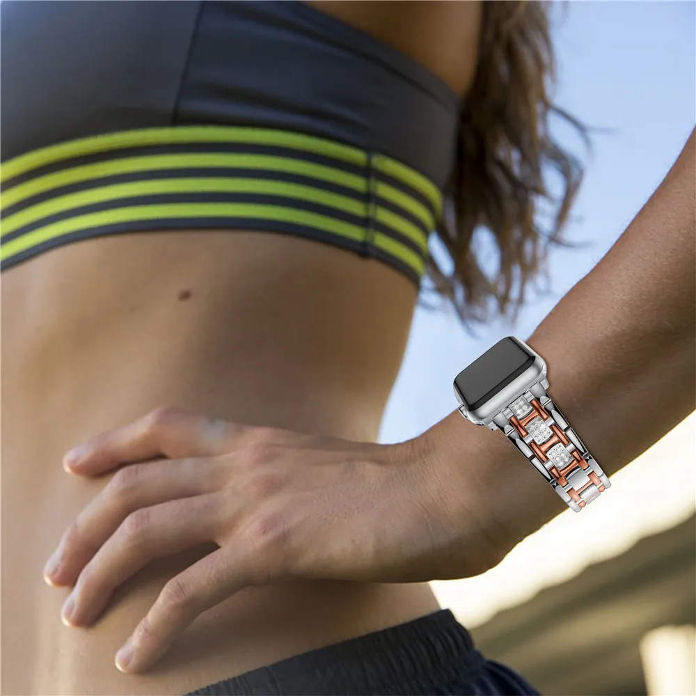 Metal Strap For Apple watch 8 7 45mm 41mm Stainless steel dual color connecting bracelet Band iWatch6 5 4 SE 40mm 44mm 42mm Belt