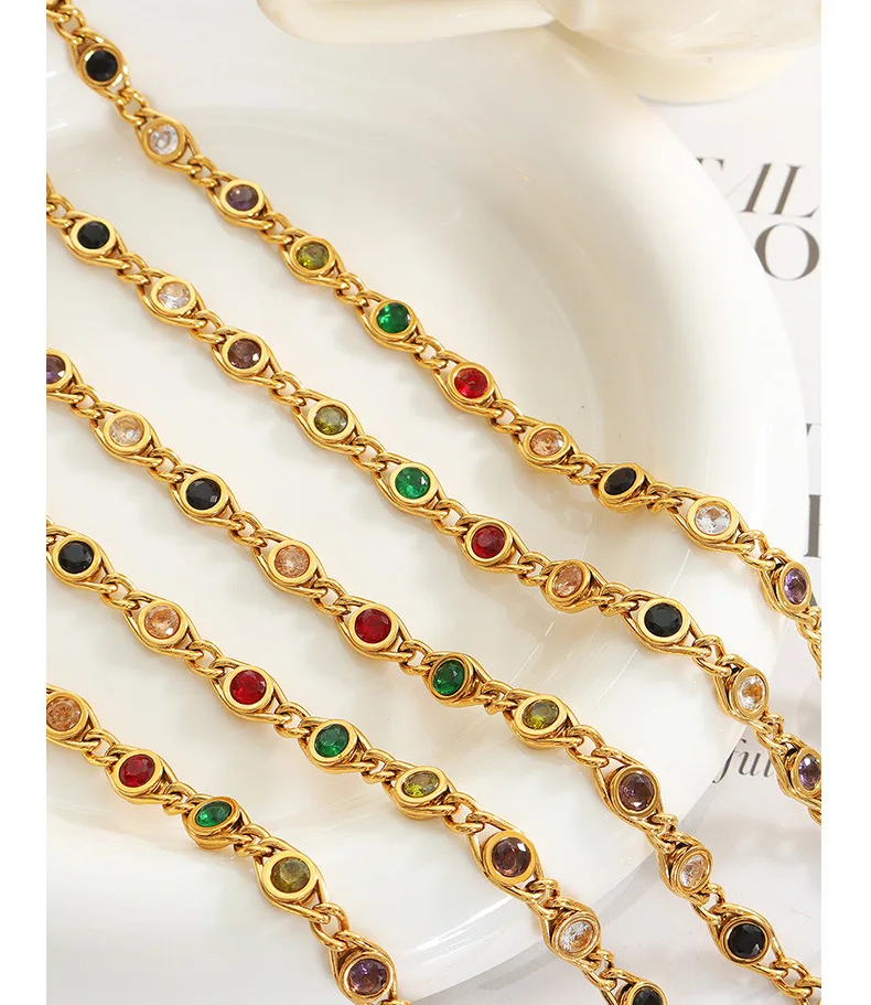 Fashion Colorful Zircon Necklace Bracelet Fashion Niche Fish Eye Stitch Chain Jewelry Set Accessories
