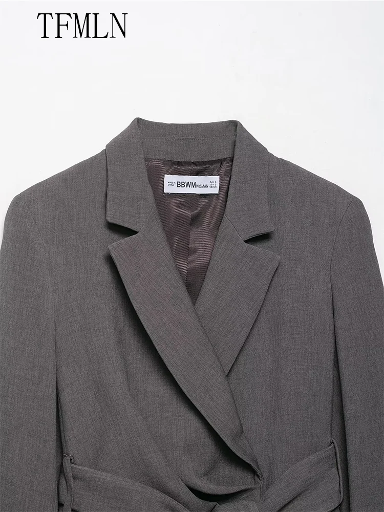 New 2025 Autumn Women Blazer Coats With Belt Fashion Notched Long Sleeve Chic Causal Jackets Office Lady Solid Outwear Tops