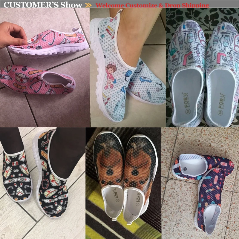 Cute Cartoon Nursing Doctor Prints Flats Shoes Women Casual Summer Slip On Sneakers Lightweight Nurse Ladies Dropship