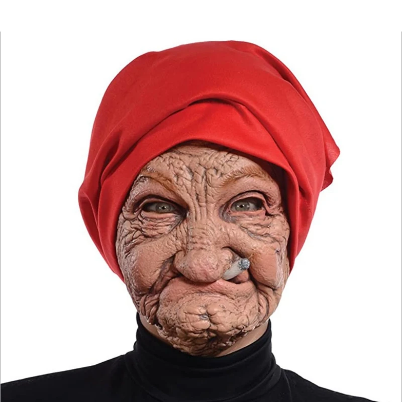 Realistic Halloween Old Woman Funny Mask Headgear Smoking Old Lady Man Face  Cover Latex Scary Full Head Cosplay Party Props - Party & Holiday Diy  Decorations - AliExpress
