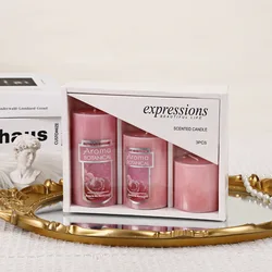 Elegant Minimalist Cylindrical Scented Candle Set for Romantic Ambiance and Home Decor (Pink -Rose)
