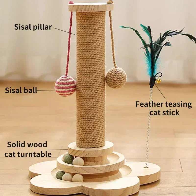 

Kitten Stick Pet Wood With Cat Column Sisal Turntable Scrapers Indoor Scratcher Accessories Funny Toy Grab Balls Scratching
