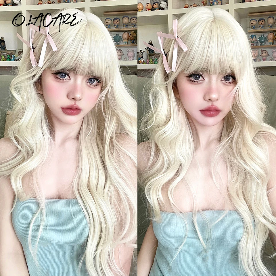 Blonde Synthetic Wig with Bangs for Women Daily Party