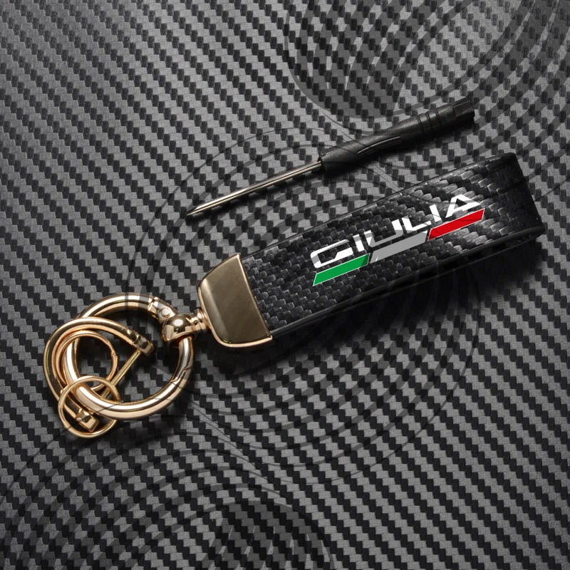Carbon Fiber Leather and Zinc Alloy Keychain with Logo - Premium Car Accessory