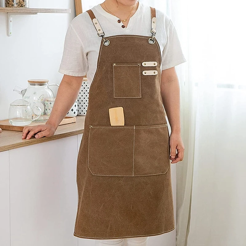 Unisex Canvas Work Apron Carpenter Apron with 3 pockets 2
