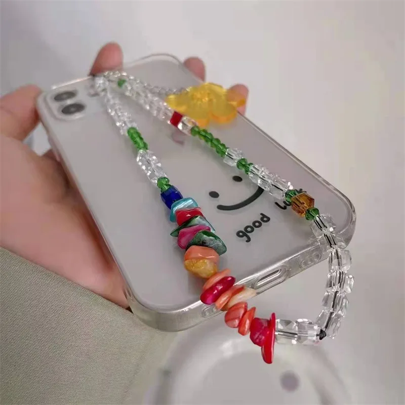 2022 Newest Designer Summer Transparent Crystal Beads DIY Flower Mobile Phone Lanyard Stone Cellphone Chain For Wome