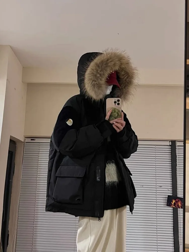 Winter Warm Down Jacket Women Clothing Fluffy Puffer Jackets Thick Down Coat Hooded Patchwork Korean Outerwear Parkas Loose New