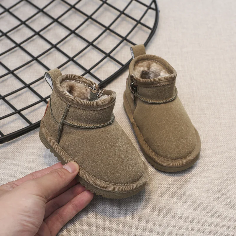 Bottines d'hiver en cuir de qualité pour enfants, garçons et filles, chaudes, semelles souples, antidérapantes, taille 15-30_voghion.com