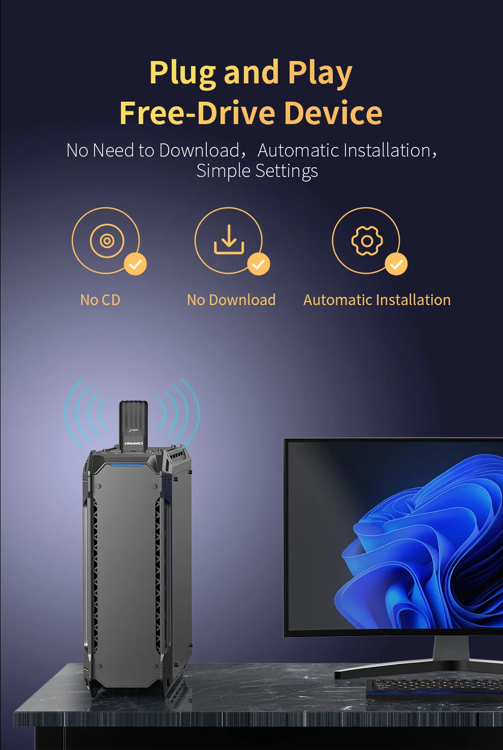 Comfast-usb Adaptador Bluetooth Wi-fi Ax900 Bt5.3 2.4 Ghz 5ghz sem Fio Unidade Livre Receptor para pc Ganhar 10 11 - Imagem 5