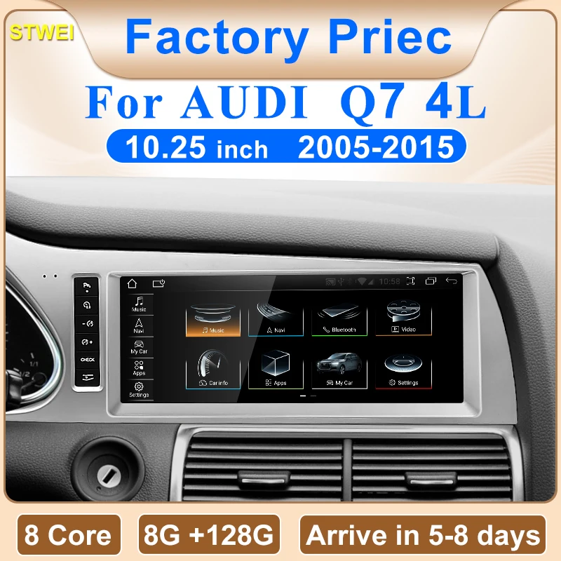 

2024 новый автомобильный мультимедийный беспроводной Android Авто CarPlay 10,25 дюймовый экран для AUDI Q7 2005-2015 лет автомобильные видеоплееры GPS NAVI