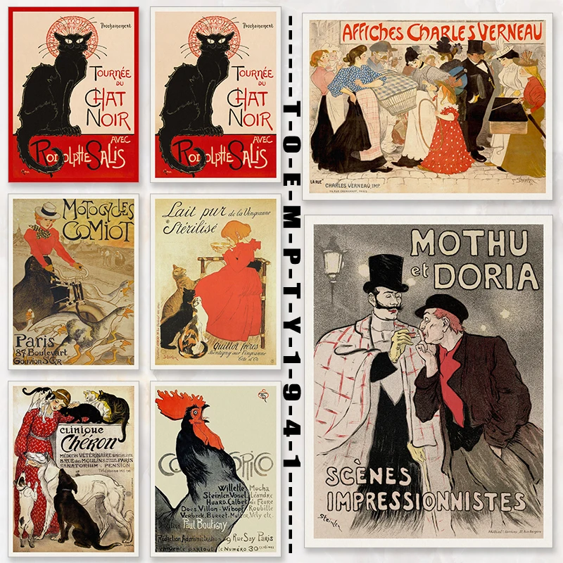 1890S Tournée Du Chat Noir Black Cat Advertt Creato Da Threophile Steinlen Poster Art Prints Wall Decor Home Bar Retro Estetica