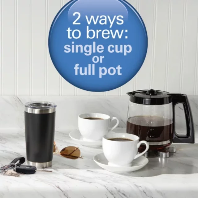 2-Way Coffee Maker, Single-Serve or 12 Cups, Glass Carafe, Black