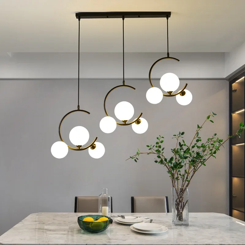 

Modern Simple LED Chandelier Lighting Dining Room Island Glass Ball Hanging Lamp Bedroom Kitchen Lights Restaurant Bar Fixtures