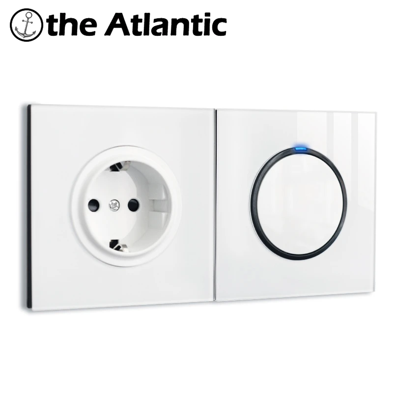 White Glass Panel EU France Power Socket Light Switch With LED