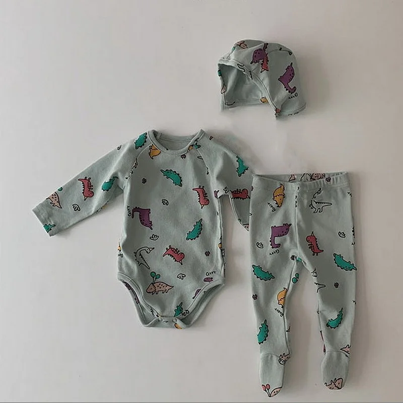 Autumn Baby Clothes Boy Girl Pajamas Cartoon Dinosaur Cotton Long Sleeves Top+Leggings Sleepwear Newborn Nightgown E43535