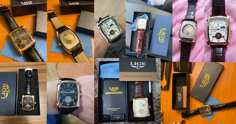 LIGE Top Brand Luxury Mens Watches Square Automatic Watch for Men Tourbillon Clock Genuine Leather Waterproof Mechanical Watches