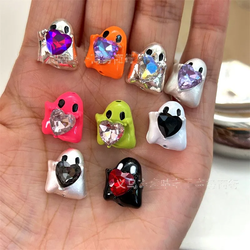 

2pcs Halloween Colorful Crystal Rhinestone Ah Piao Nail Decorations Alloy Ghost Nail Art Charms DIY Manicure Jewelry Accessories