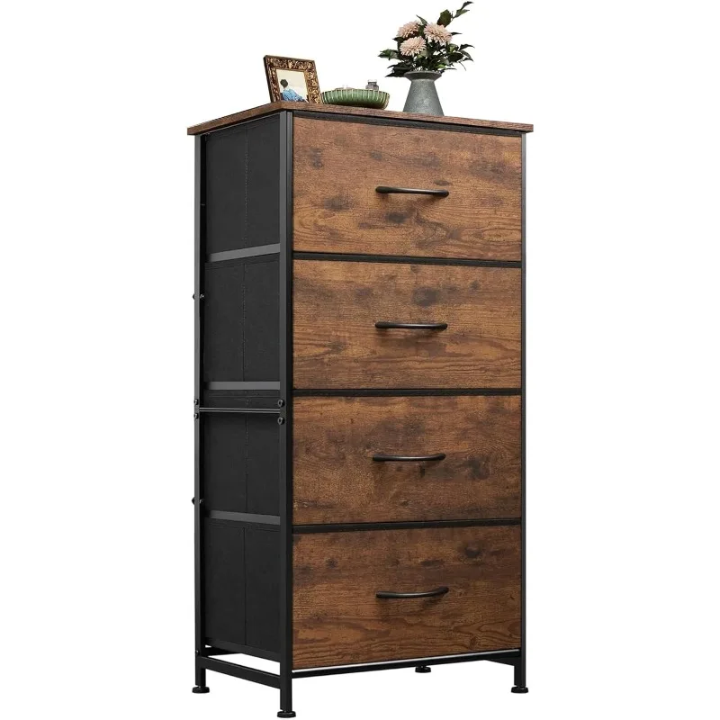 

Dresser with 4 Drawers, Fabric Storage Tower, Organizer Unit for Bedroom, Hallway, Entryway,Closets,Sturdy Steel Frame, Wood Top