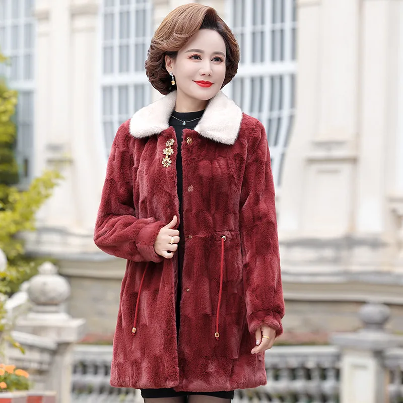 

High Imitation Mink Fur Coats for Women, Thick Lapel, Plush Drawstring Waist Jacket, Female Outerwear, Warm, Winter, New