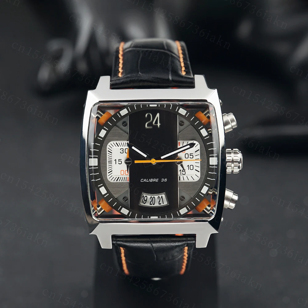 2022Fashion New Men's Color Bar Square Dial Sapphire Mirror Stainless Steel Leather Strap Sports Leisure Waterproof Quartz Watch