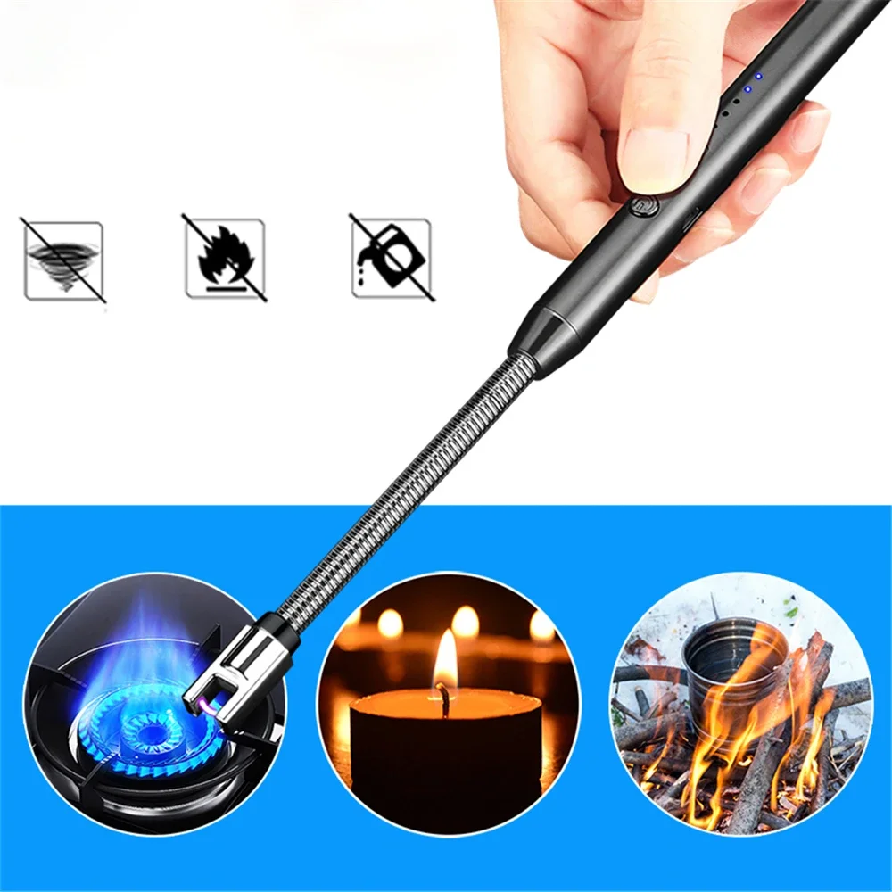 BBQ Lighter Electric Arc Igniter Windproof Kitchen Electric USB Lighter Long Candle BBQ Gas Stove Ignition Gun Camping Rechargeable Arc Flameless Plasma Lighter