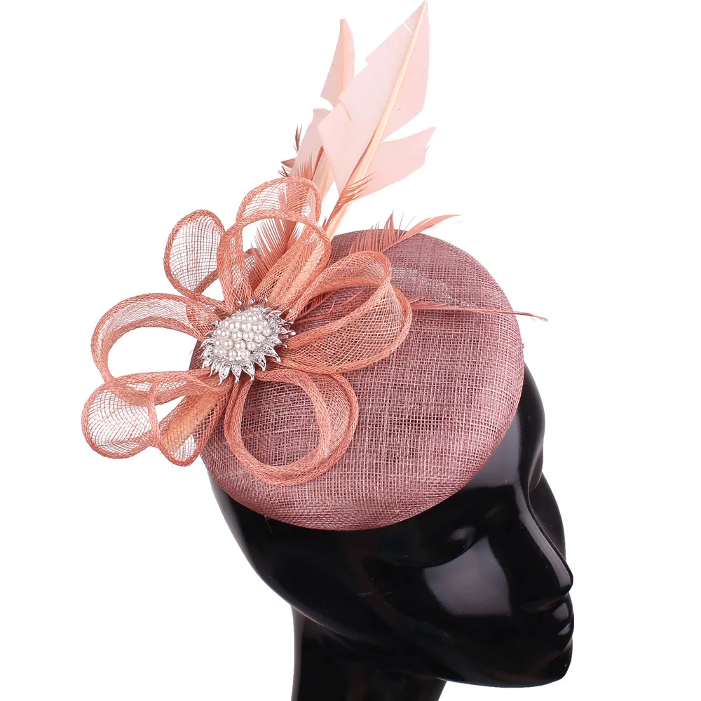 

High Quality 4-Layer Sinamay Chapeau Cap With Hair Clip Bride Wedding Women Fasciantor Hat Linen Haedpiece Hair Clip Accessories