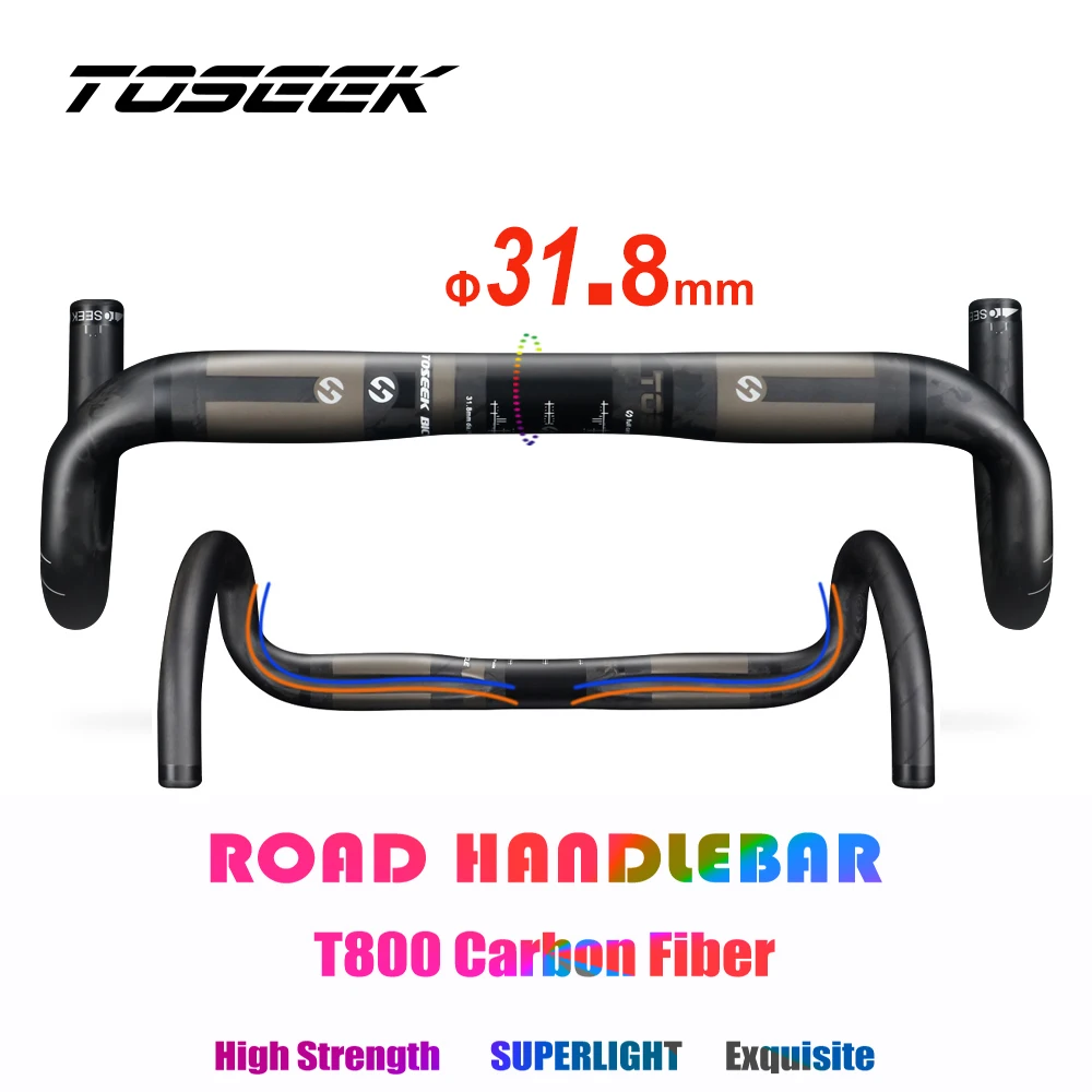 

TOSEEK Road Bicycle Carbon Fibre Handlebar Cycling Bike Parts Road Handlebars 31.8MM-400/420/440mm External Routing UD Matte