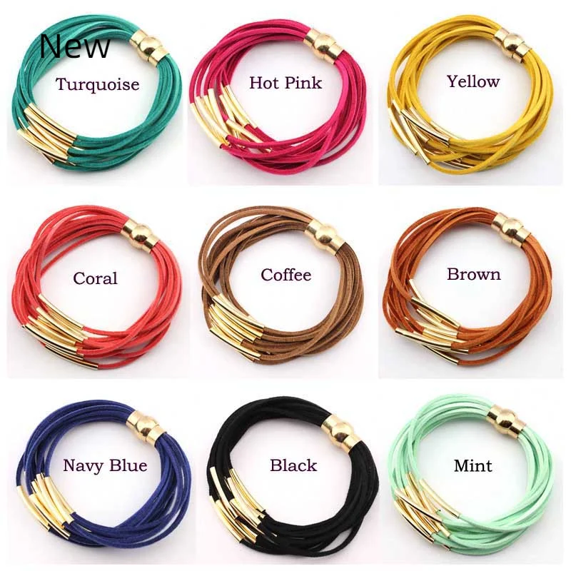 

Gold Multi Layer Copper Tube 12 Velvet Magnet Bracelets for Women