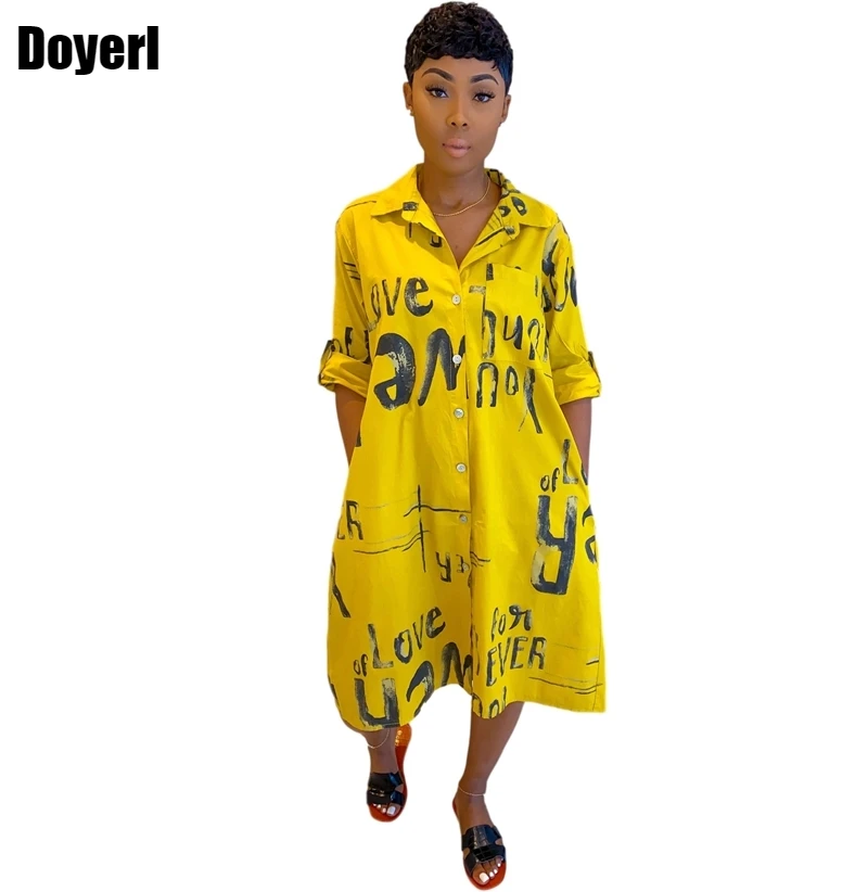

Fashion Button Shirt Dress Women Korean Printed Oversized Long Sleeve Shirt Dress 2022 Summer Midi Loose Casual Shirt Dress