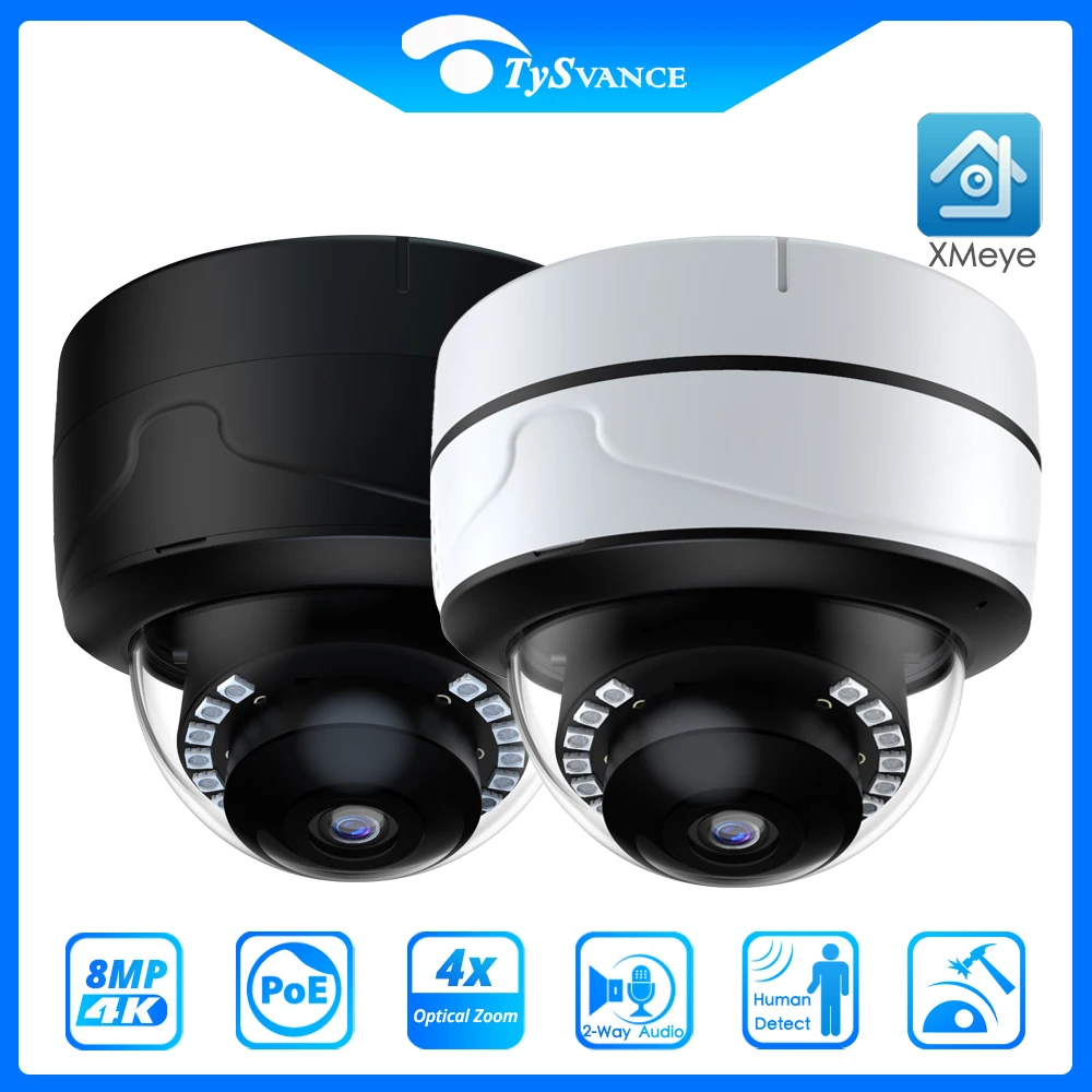 

8MP 4K Ultra HD POE IP Camera 4x Optical Zoom IK10 Vandal-proof Waterproof IP66 Outdoor 5MP 4MP Dome Camera IR Audio XMeye H.265