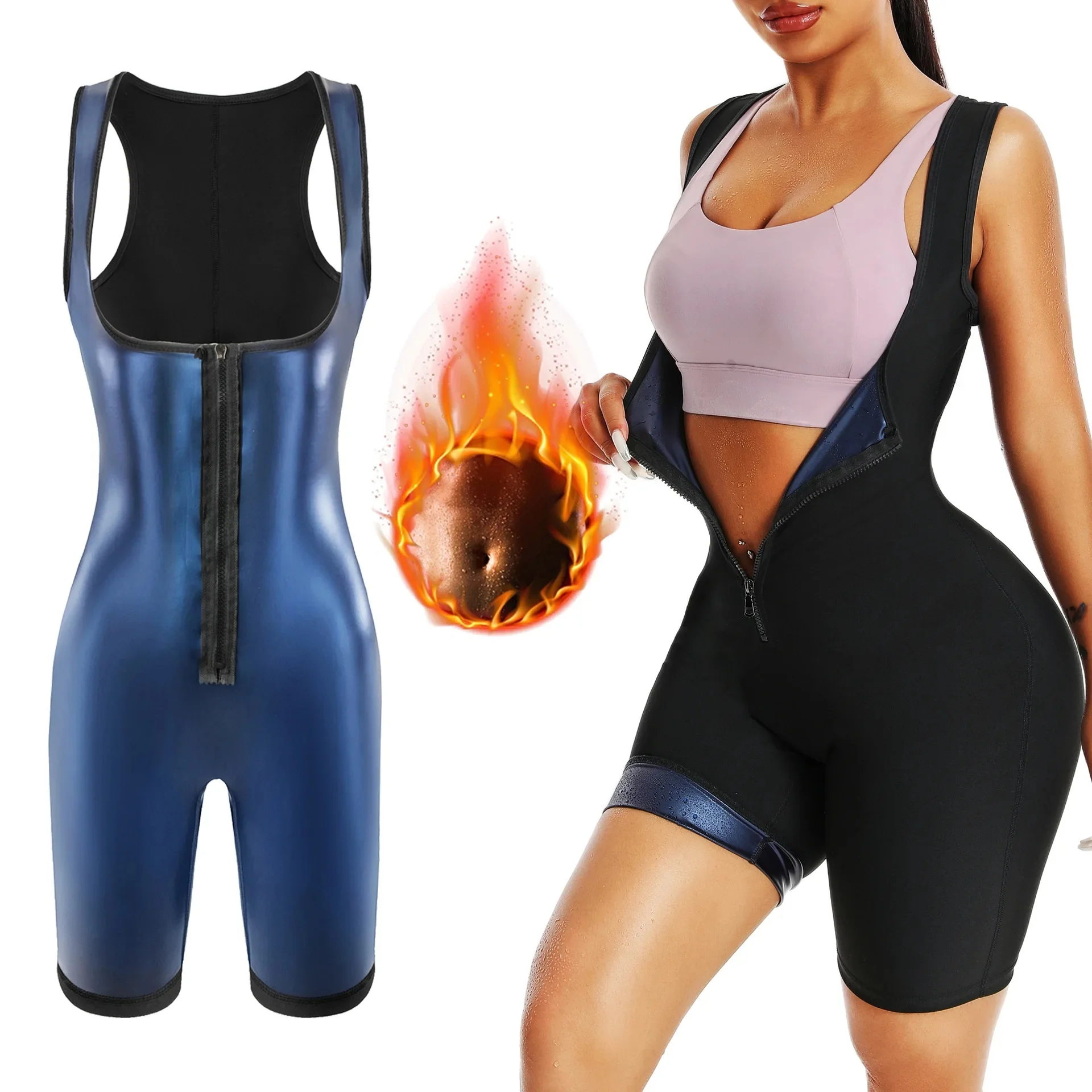 PU blue vest jumpsuit