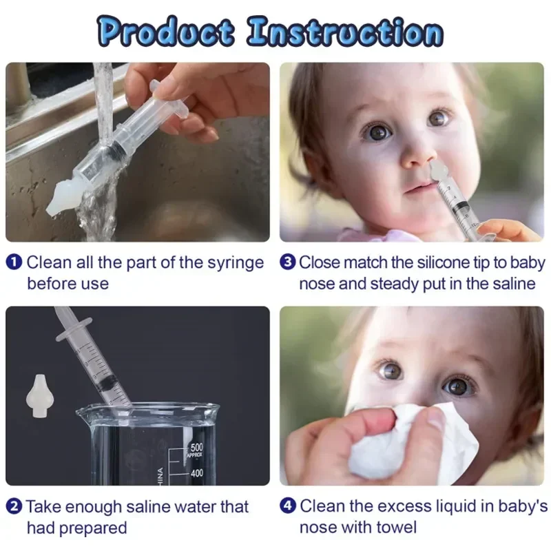 Baby Nose Cleaner with Cleaning Brush & Tweezer Needle Tube Baby Nasal Aspirator Children Syringe Nasal Irrigator Nose Wash Tool