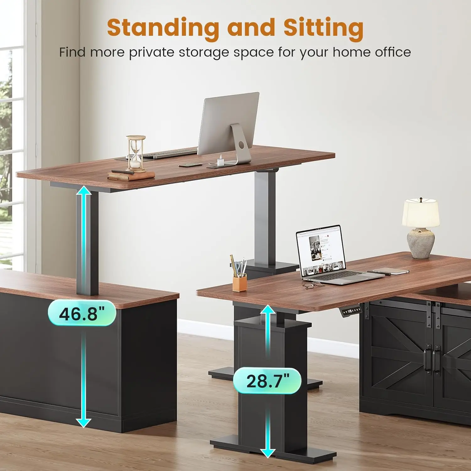 2025-hotFarmhouse L Shaped Standing Desk, 55 inch Height Adjustable Corner Desk with Storage Drawers, Standing Computer Desks
