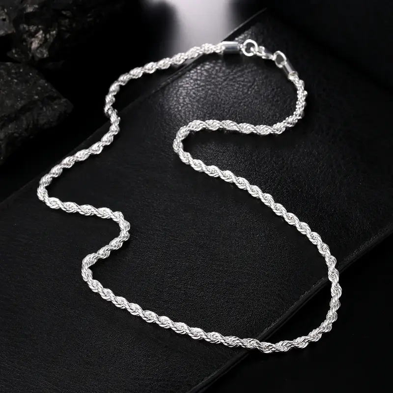 Hot Charms Fine 4MM Rope Chain 925 Sterling Silver Necklaces for Woman Men Classic Fashion Jewelry Wedding Party Holiday Gifts - Image 5